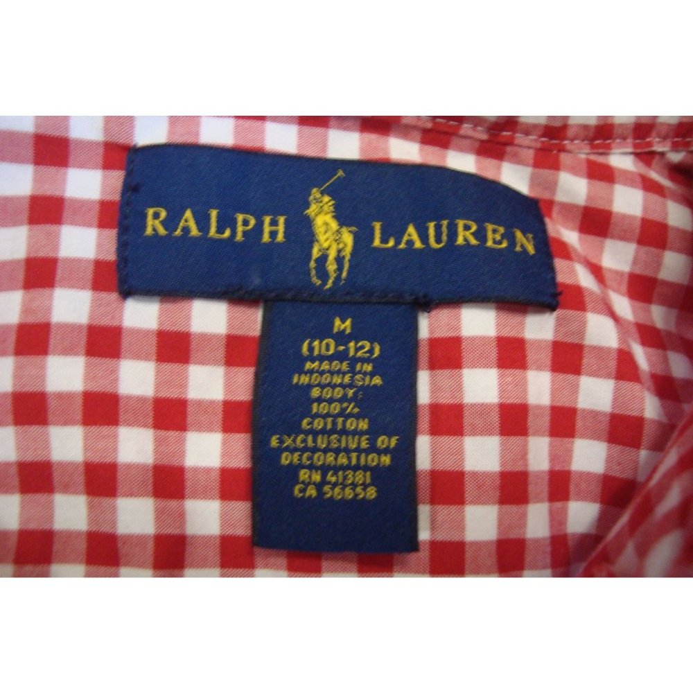 Lot of 2 Ralph Lauren Boys Gingham Print Button Down Shirts Red Blue, M - Picture 5 of 6